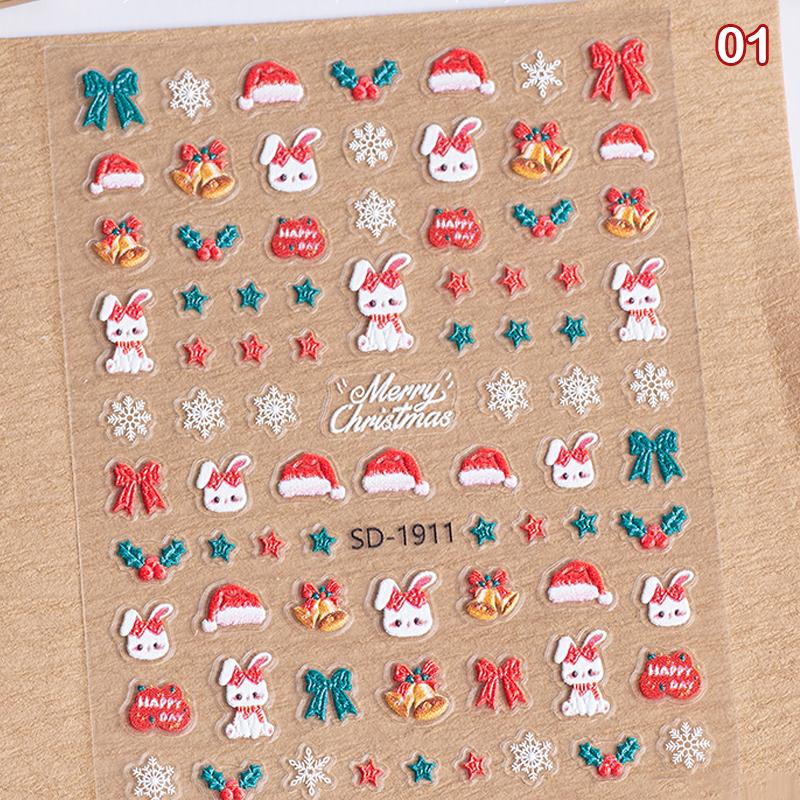 Christmas Lovely Cartoon Bowknot Santa Claus Snowman Christmas Tree Elk Snowflake Nail Art Stickers Xmas Cute Manicure Decals