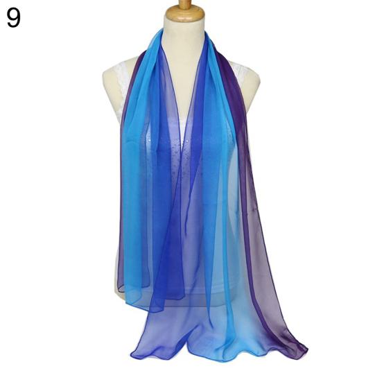 Fashion Gradient Color Voile Scarf Women Lightweight Soft Long Neck Wrap Shawl