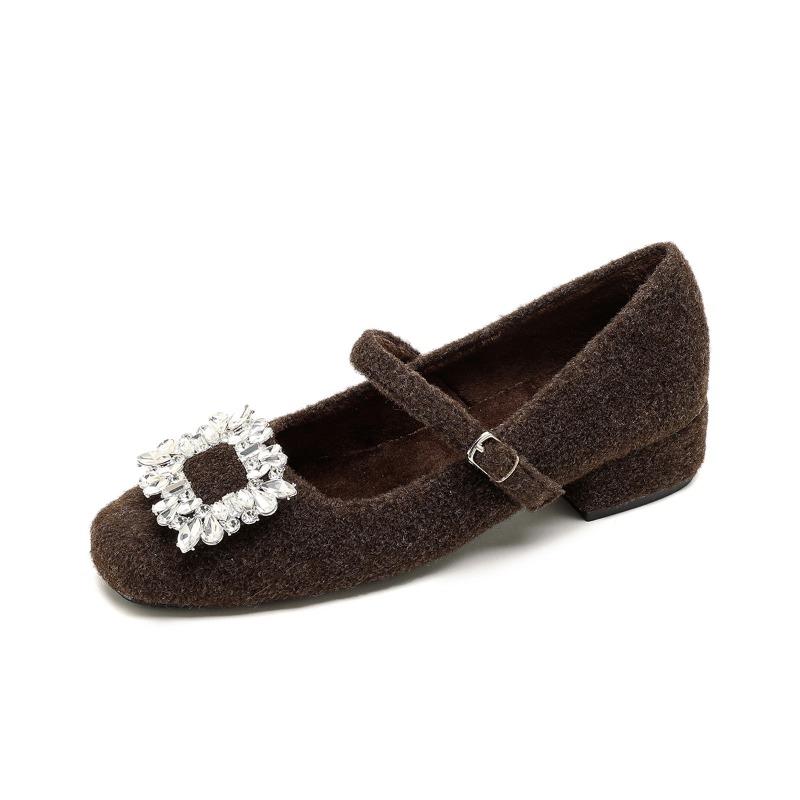 

Women s Autumn and Winter Fleece, Square-toed, One-strap, Thick-heeled Warm Single Shoes 42 кавовий