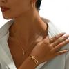 Simple Fresh Korean-style Copper Earring Necklace Ring Set Women Featuring Water-drop Design Personalized Adjustable Open Bangle