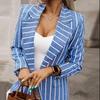 Women's Long-Sleeve Striped Suit Collar Coat - European & American Style
