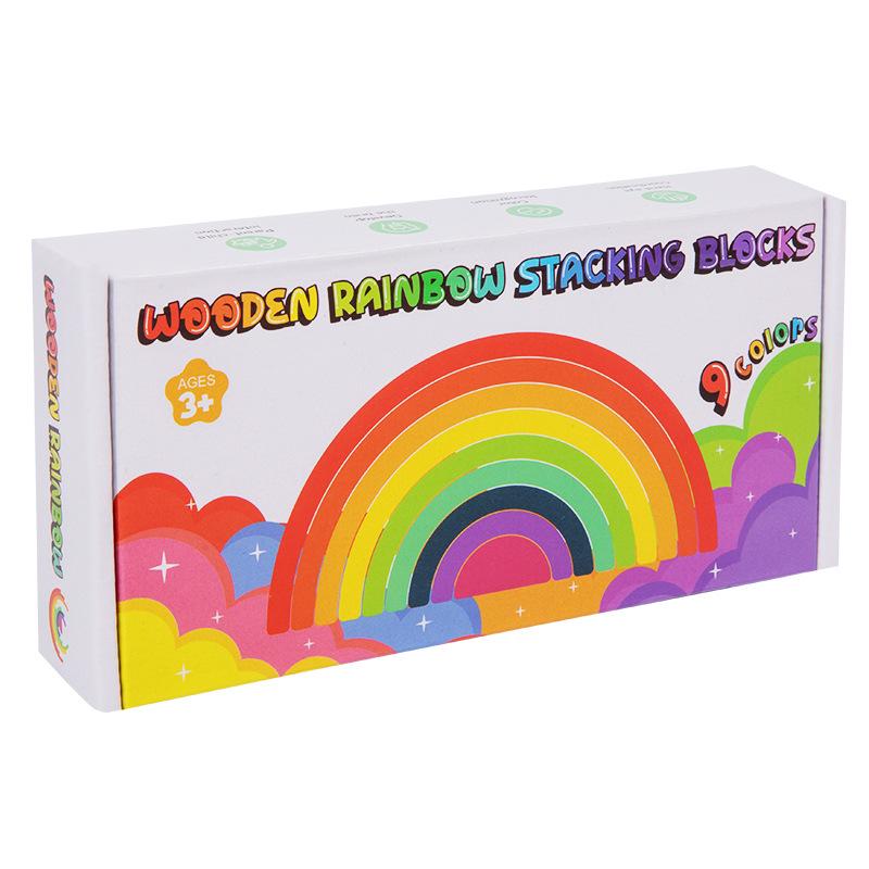 Children s Rainbow Shape & Color Recognition Wooden Building Blocks for Early Education & Intellectual Development