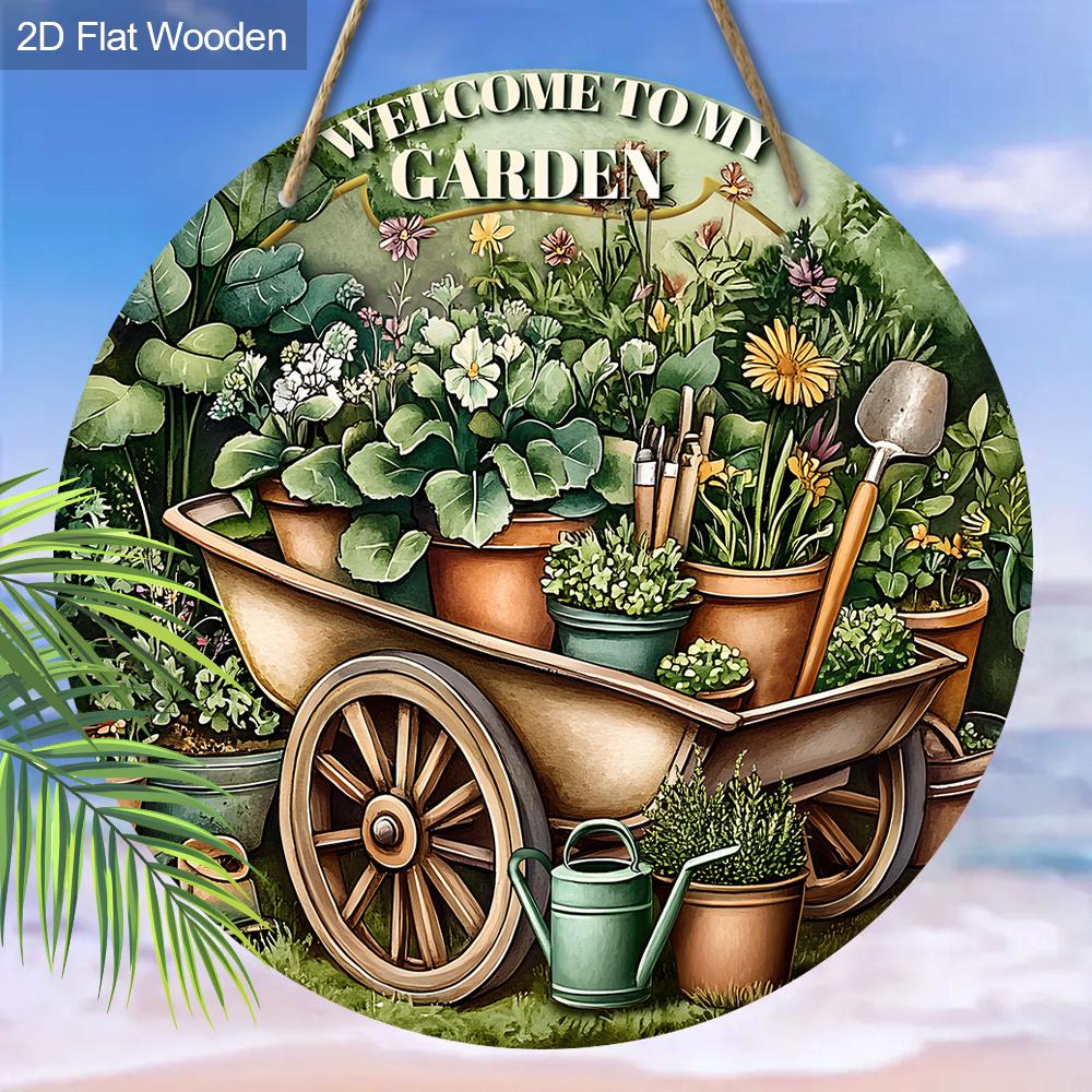 Houten Welkomstbord voor Tuin 7,87 Inch Rond - 2D Vlak Bedrukt Houten Bord voor Huisdecoratie - "Welkom In Mijn Tuin" - Perfect voor Huis, Keuken