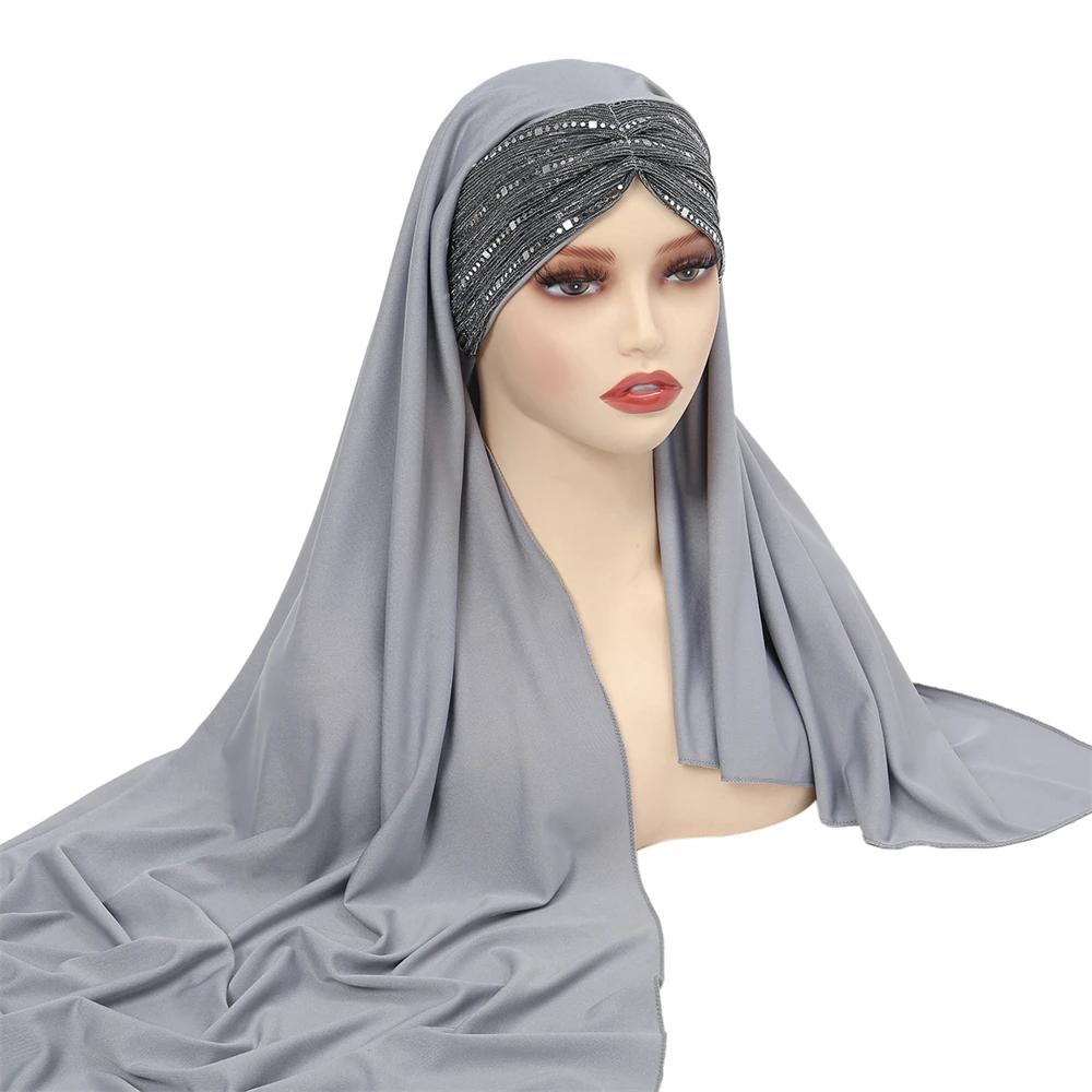 Muslim Women Long Scarf Pull On Ready Wear Instant Hijab Chemo Cap One Piece Amira Head Wrap Turban Femme Shawl Bandanas Scarves