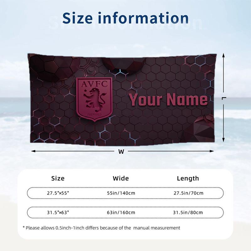 Custom Text Beach Towel, Soft Absorbent Swimming Multi-use TowelAston Villa