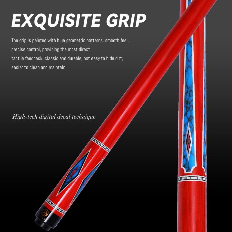 OKHEALING Carbon Fiber Pool Cue Black Technology Billiard Cue Sticks 12.4mm Tip Radial Pin Joint 147cm Length 19~20oz Weight, Red