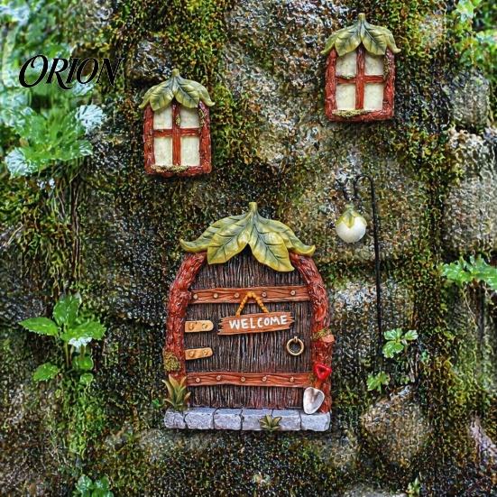 Glow In The Dark Tree Decorations 1 Set Fairy Door Windows And Lamp, Garden Accessories, Miniature Retro Yard Sculptures Gnome House for Decoration