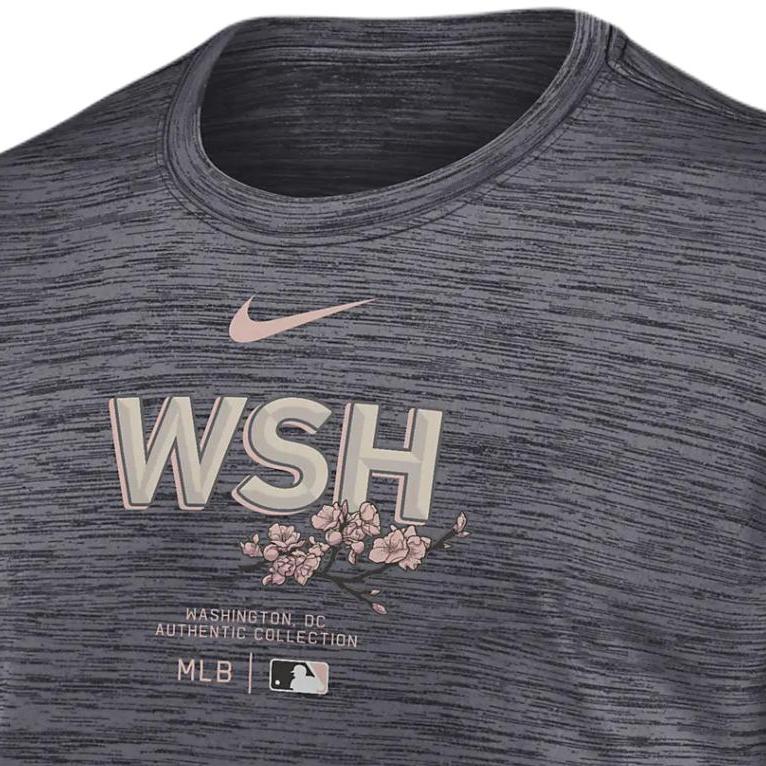 Nike Washington Nationals City Connect Practice Velocity Letter Print Pattern Crew Neck Short Sleeve T-Shirt Men Tops Dark-Gray NKM500AWTL-41G