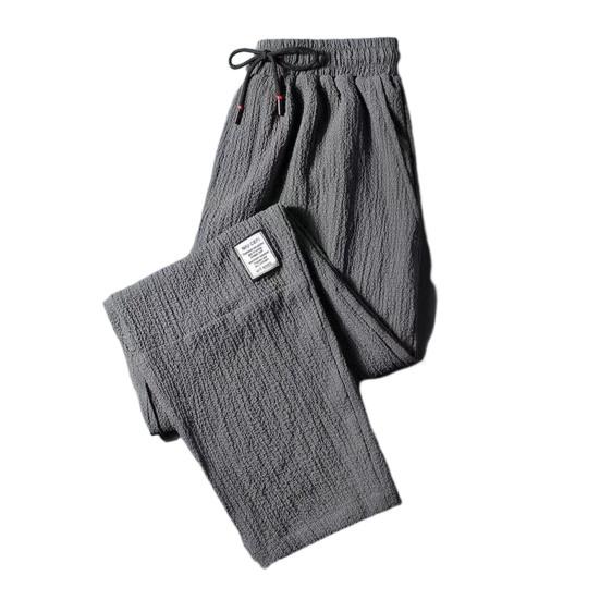 Мужские брюки ледяной шелк эластичная талия шнурок лето средняя посадка карманы брюки стритвеар XL серый