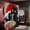 Japanese Shower Curtain Funny Black Cat Anime Wave Asian Cool Shower Curtains for Bathroom Decor Sets, Waterproof Cloth