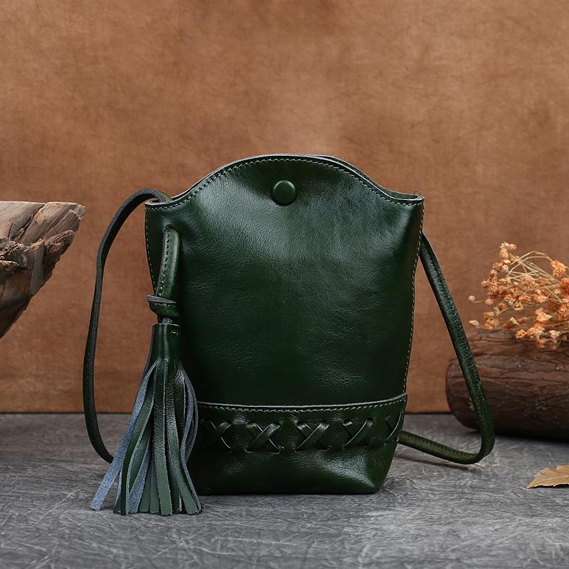 Single Shoulder Bag, Retro Bucket Bag, Mobile Phone Bag, Artistic Crossbody Bag