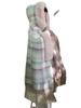 Large Size Rabbit Fur Collar Hooded Fleece Thickened Plaid Cape Shawl Medium And Long Granular Fleece Coat 1185 #