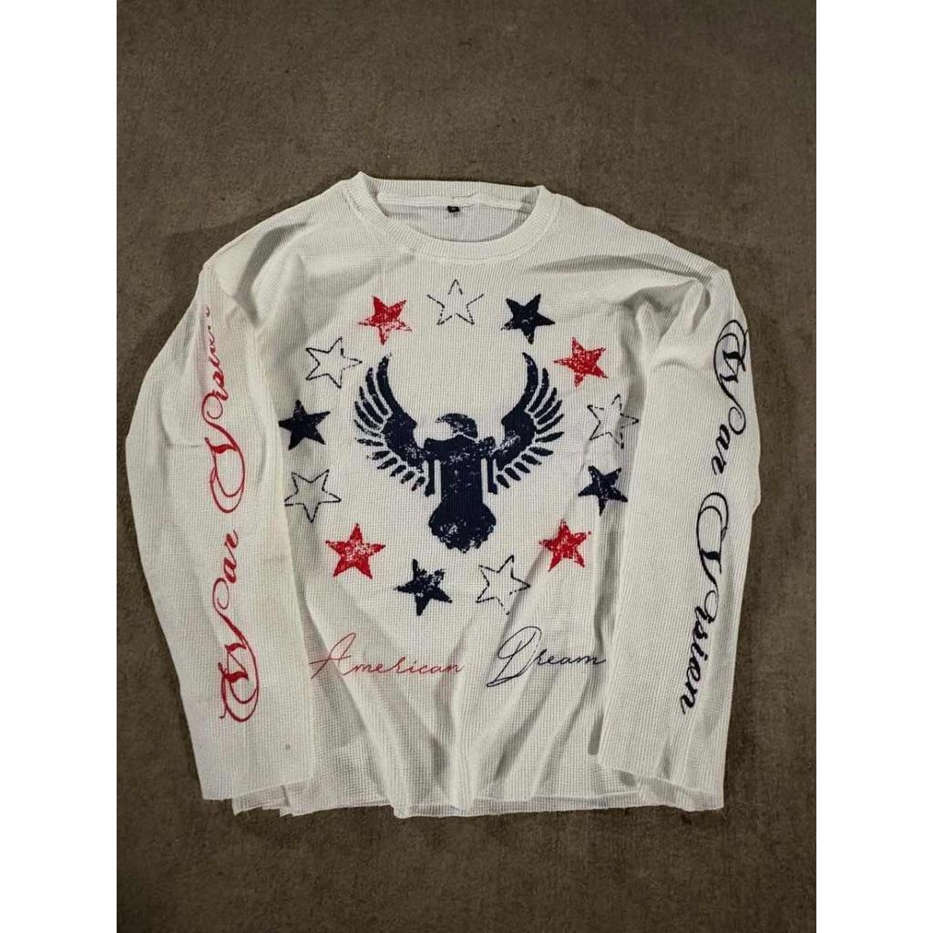 DRIPX Nouveau T-shirt Street à Col Rond et Manches Longues Personnalisé Ample Imprimé Lettres Ample et Polyvalent Vêtement Brodé