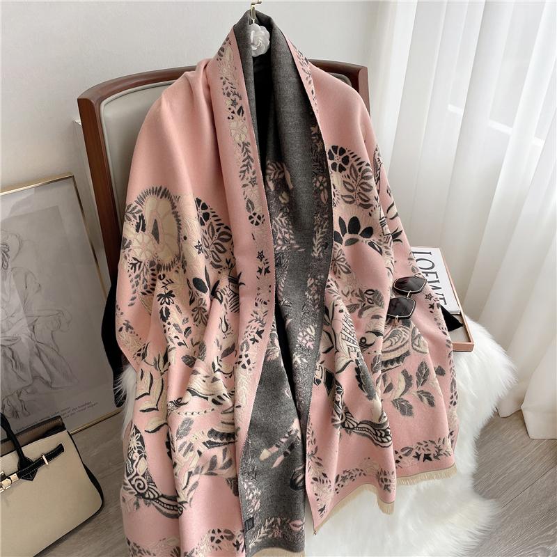 Luxusní kašmírový šátek Zimní Dámské Šály Pašmína Teplá Deka Zábaly Dámská šátek Foulard Bandana Značka Silný potisk šátky