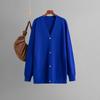 Women's Spring Autumn V-Neck Full Sleeve Single Breasted Loose Solid Color Middle Long Sweater Cardigan