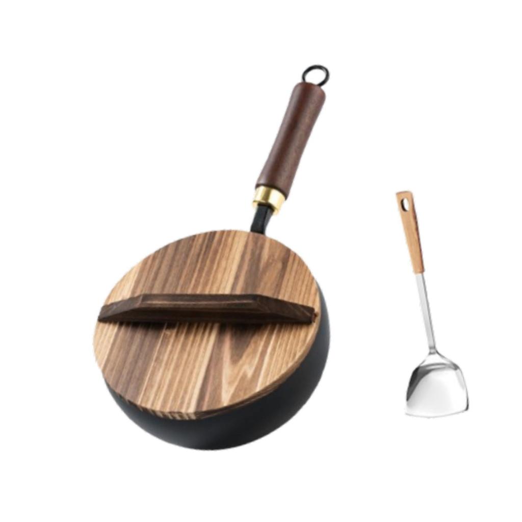 Iron Wok Pan Sturdy Cooking Flat Bottom Cookware for Induction Gas 24cm