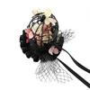 Dark Series Birdcage Miniature Hat Hair Pin with Flower Decors Vintage Headpiece For Wedding and Special Occasion