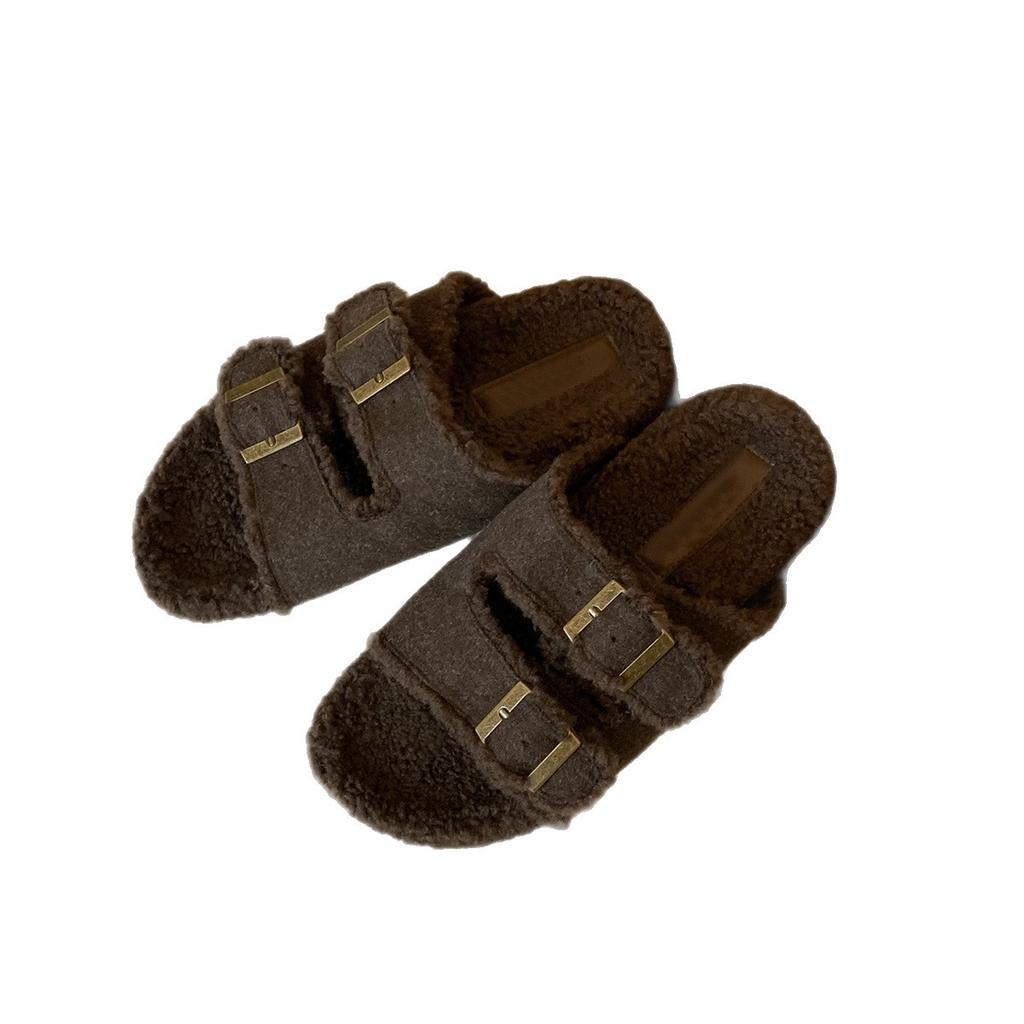 Leniwe jednopaskowe klapki z miękką podeszwą Boken filcowe grube podeszwy puszyste klapki Boken damskie jesienno-zimowe