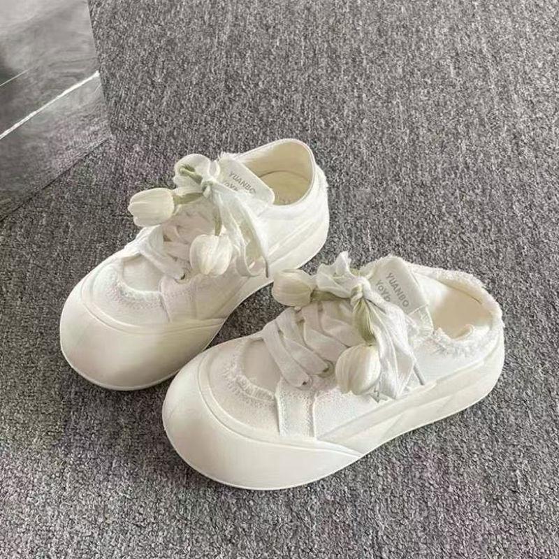 Milk huhu thick-soled bread little white shoes women's summer thin students versatile two wear one pedal canvas board shoes