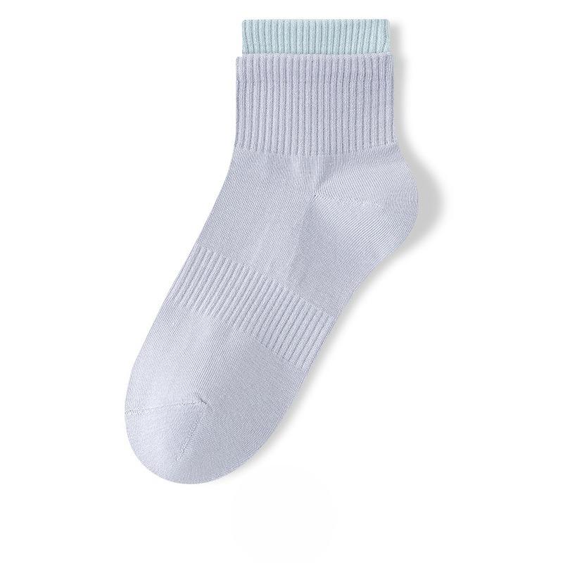 Female Spring and Autumn Simple All Purpose Cotton Double Roquettes Sweat Breathable Sports Tube Socks