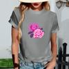 Women's Fashionable Round Neck Casual Retro Print Short Sleeved T-shirt Top