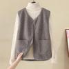Winter Women Layering Vest Coat Thin Padded Press Button Closure V Neck Thin Plush Sleeveless Solid Color Heat Retention Outdoor Jacket