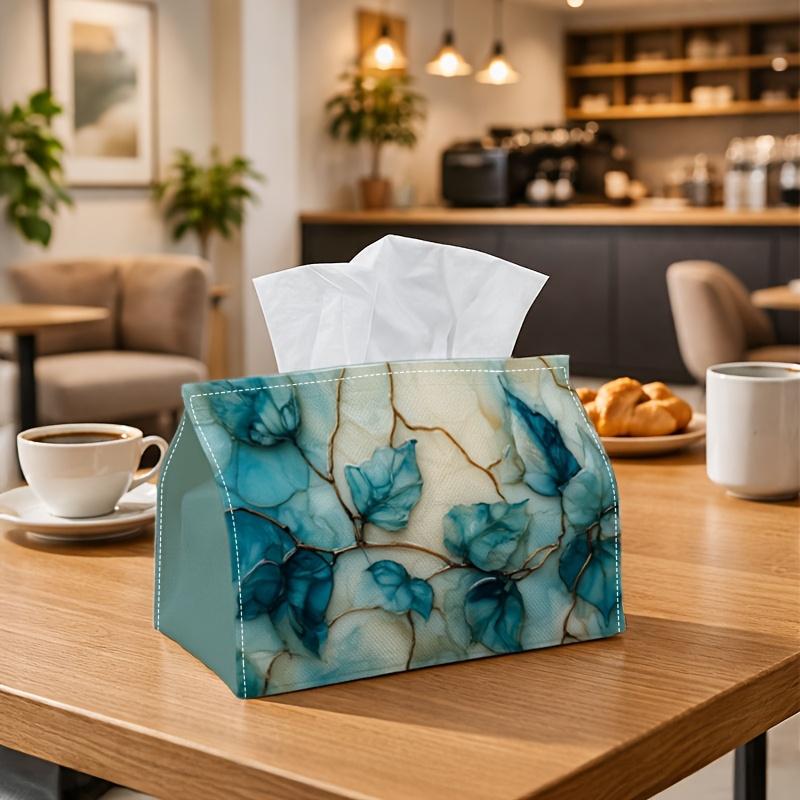 1pc Teal Marble Golden Vein Tissue Box-Fluid Abstract Leaf Shape Elegant,Durable Napkin Organizer for Car,Kitchen,Dining,Home Decor-Decorative Tableto
