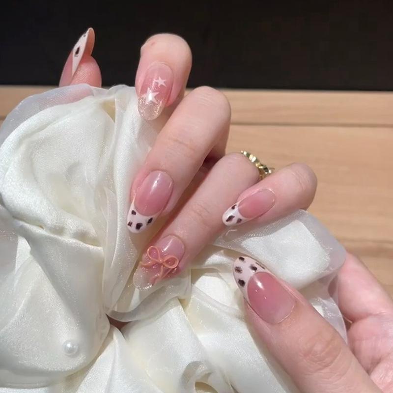 Süße Rosa Stern Französischer Streamer Katzenaugen Schleife Süße Mädchenhafte Abnehmbare Tragbare Nägel 30 Stück