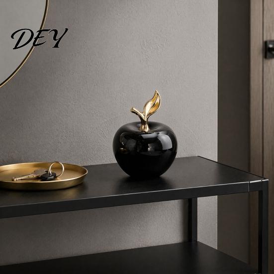 Leicht-Luxus Innenraumzubehör Harzäpfel Figur mit Blatt, Minimalistisches Obstornament, Elegante Wohnzimmer Tischornamente Kunsthandwerk