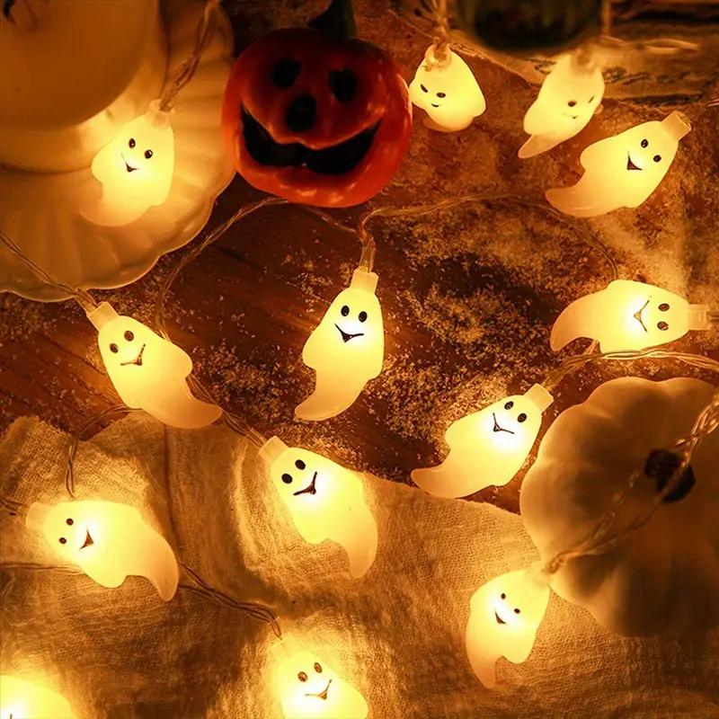 1pc 10/20LED Halloween White Ghost String Lights Battery Powered Spooky Hanging Lights For Home Indoor Bedroom Festival Decor