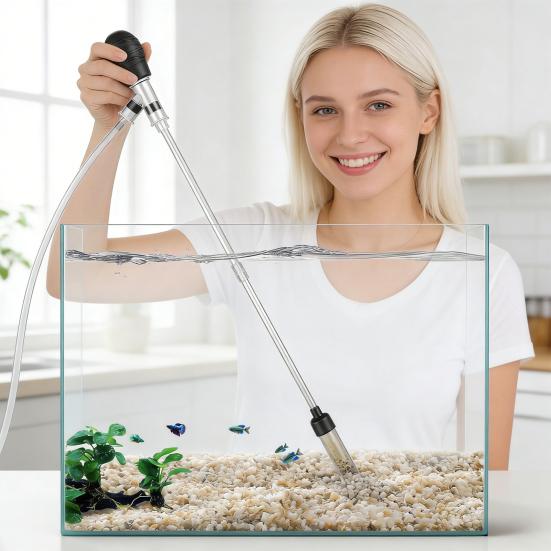 Fish Tank Vacuum Gravel Cleaner with 6FT Hose Flow Control Valve Fixture Clamp Aquarium Water Changer Siphon Pump Sand Vacuum Cleaner