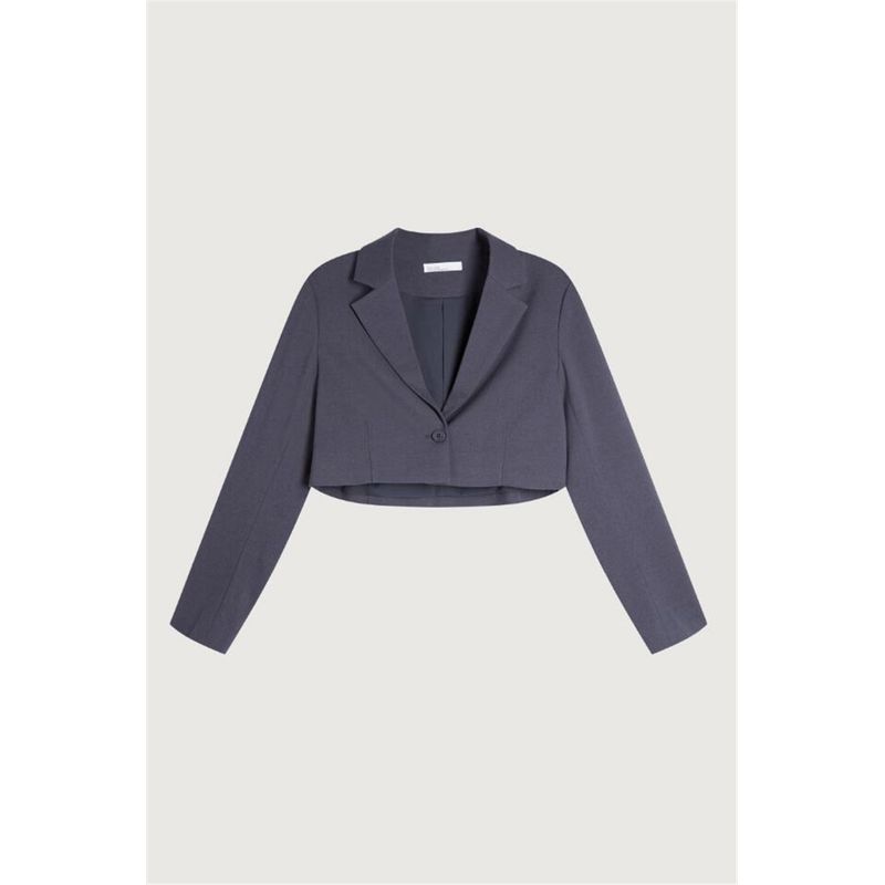 

American Niche Style OA Woven Texture Texture Spring One Button Ladies Long Sleeves Short Small Suit Outwear Gray L