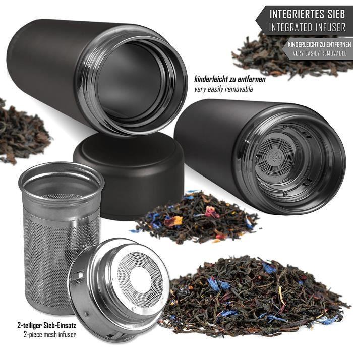 Bouteille Thermos Infuseur à Thé - 450ML - Acier Inoxydable - Couleur Noir - Double Paroi