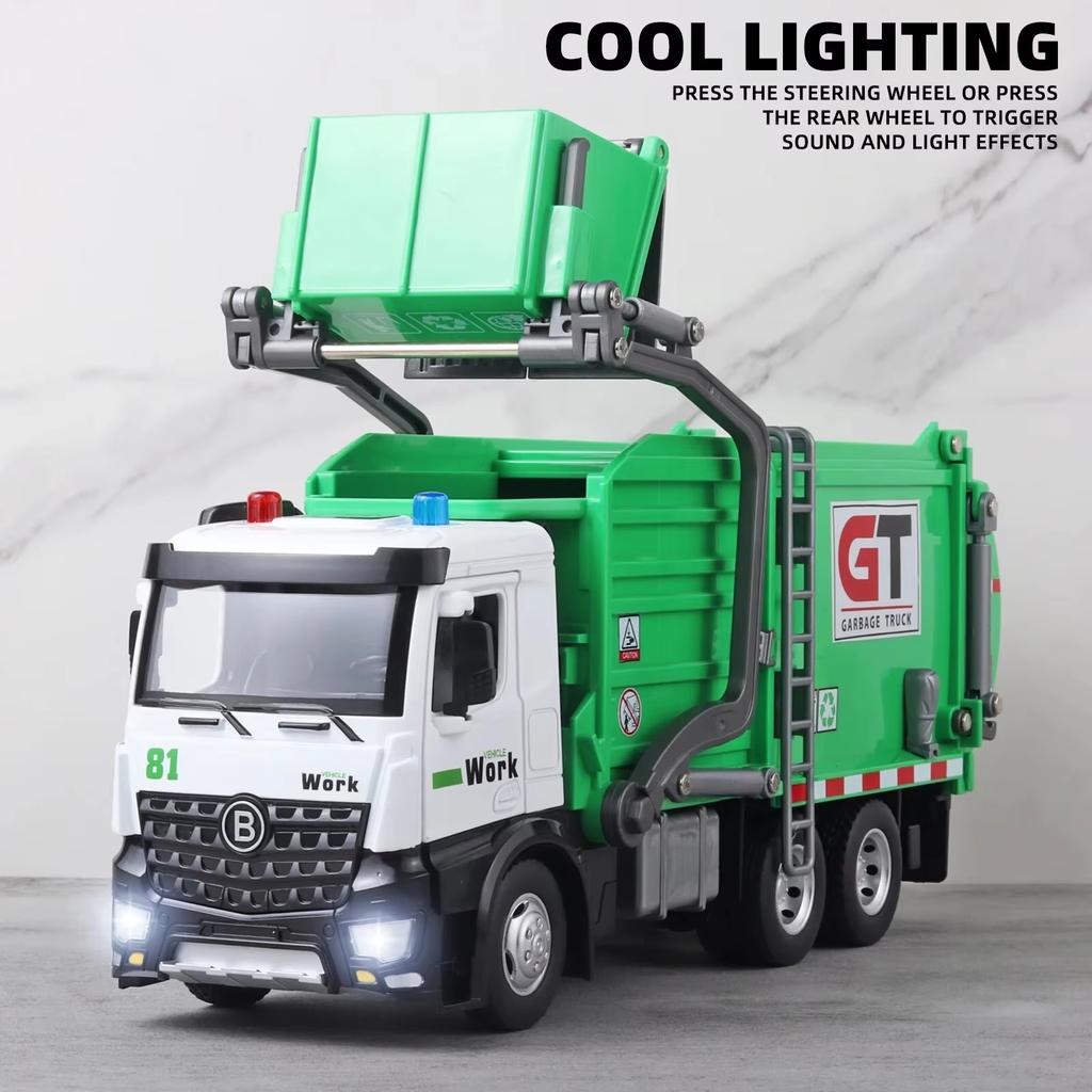 New 1:24 Large Urban Sanitation Vehicles Alloy Metal Diecast Model Car Sound & Light Series Simulation Construction Trucks Toys For Kids