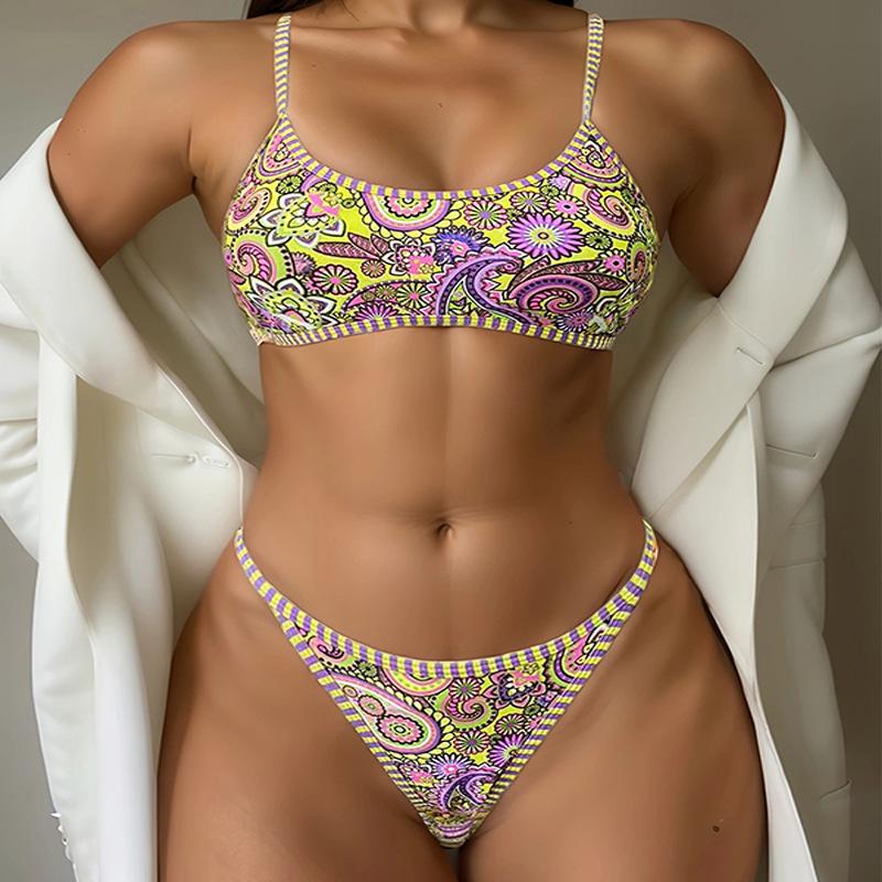 

TS JYL-SW245 Floral Bandeau Bikini, Lace-Up Sexy Swimwear For Hot Spring M колір свободи