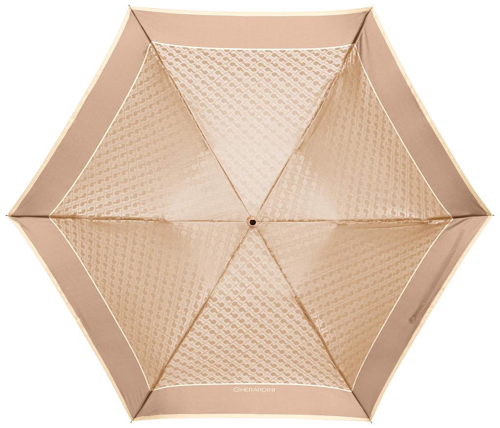 GHERARDINI AURORA 1GD Logo Jacquard Folding Umbrella In Beige Japan 55cm Ribs 17001-01G Yarn-Dyed (Made Japan) Women's (Free Size)
