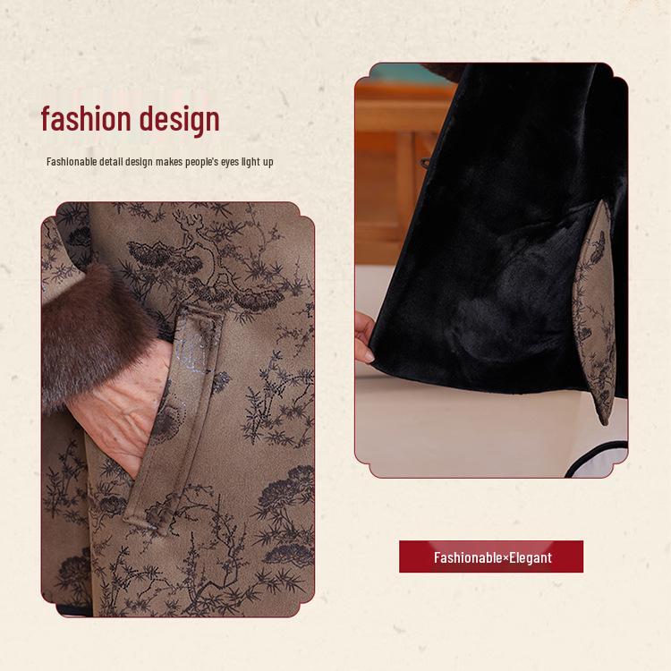 Women's Winter Genuine Leather Coat with Mink Collar - Elegant, Fur-Lined Outerwear for Middle-Aged and Elderly Ladies