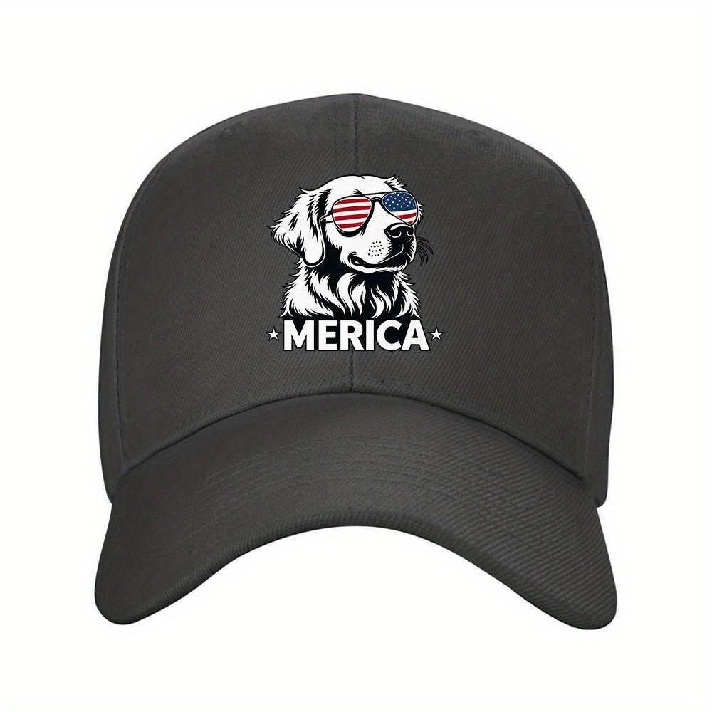Merica Dog Baseball Cap American Flag Shades Printed Outdoor Adjustable Unisex Cap