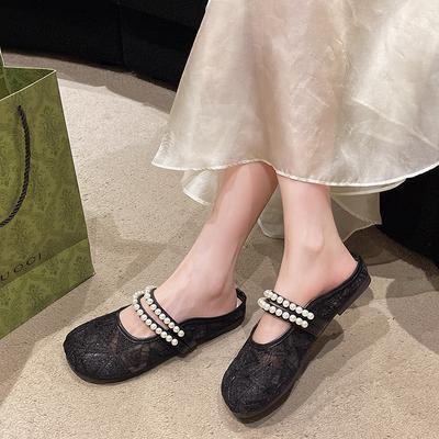 Mesh Breathable Bag Head Half Slippers Women's New Summer Wear Fashion Flat Bottom Mary Jane Sandals
