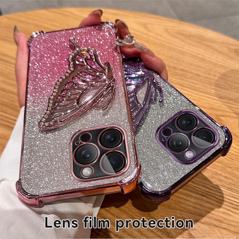 Gradient Glitter Butterfly Stand Case pro iPhone 11 12 13 14 15 Pro Max 15Plus XS MAX XR Samsung S24 S23 S22 S21 Ultra Plus S23 FE A15 A55 A14 A34 A54