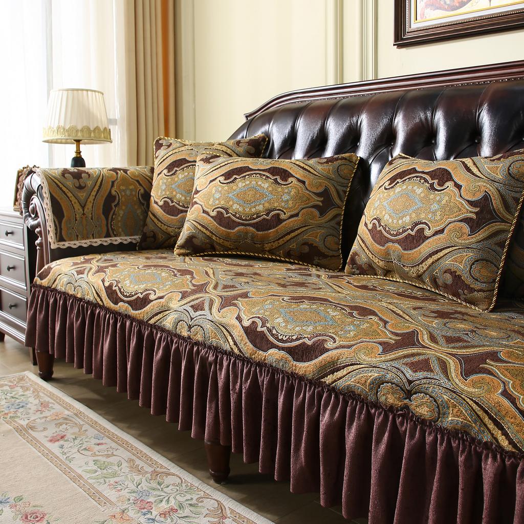 Classic Living Room Sofa Cover Embroidery Jacquard Anti-Slip Sofa Pad Armchairs Protective Cover Home Decoration Retro Couch Mat