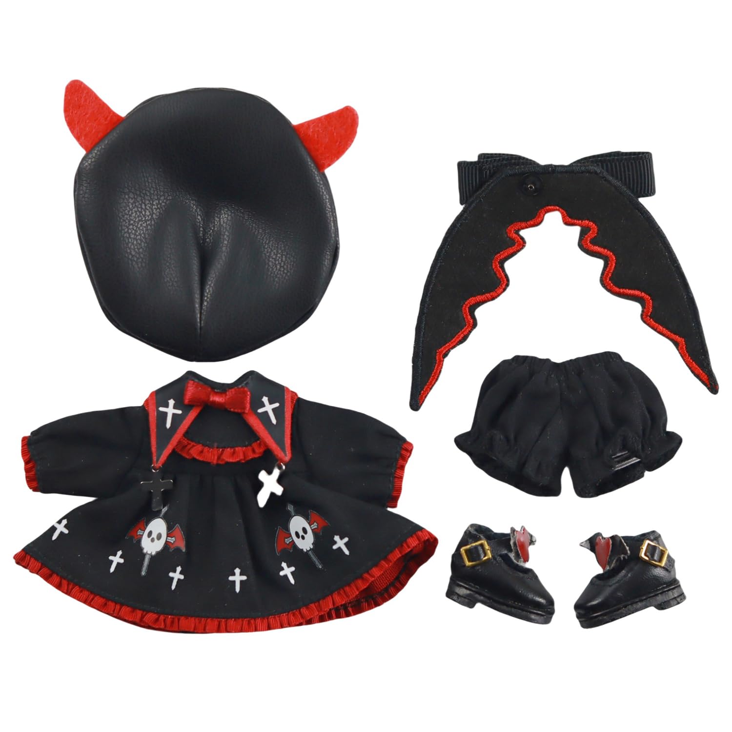 

Obitsu 11 OB11 Size Costume for Obitsu Doll 11cm Body Little Devil Lolita Dress Beret Cute Black Red Halloween (5 Girls)