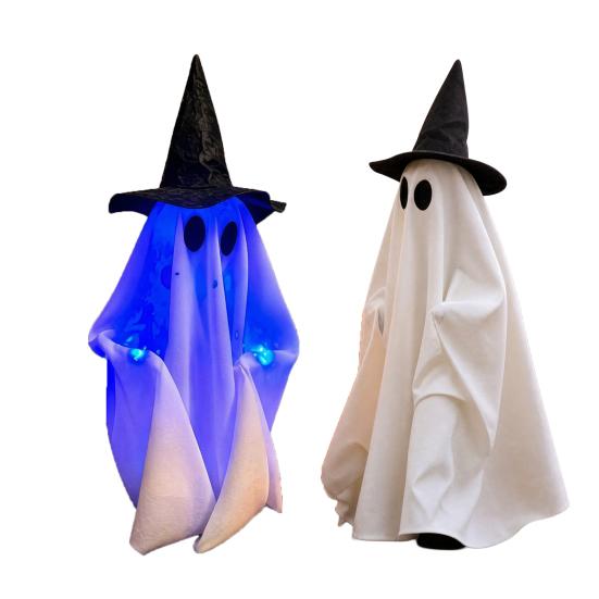 Halloween Gehender Geist Dekoration mit Sound, Hexe Hut Animiertes Requisit, Leuchtend Sprechende Spukhaus Deko für Party