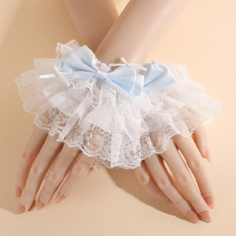 1 Pair Easy Attach Cosplay Hand Sleeves Lace Trimmed Quick Adjustment for Various Outfits Practical Wrist Cuffs