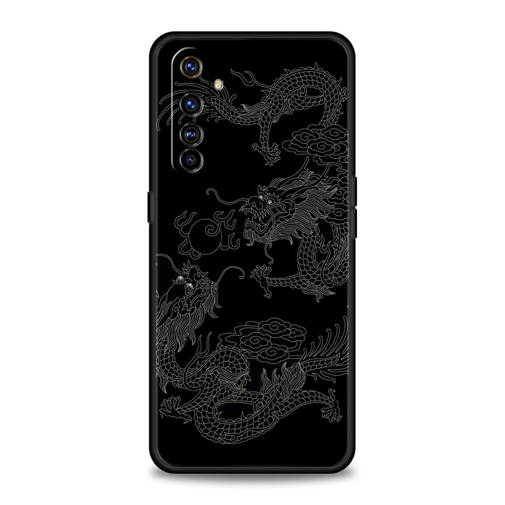 Dragon Flower Grass Line Art Phone Case For Realme 10 9 8 5G 7 6 GT2 Pro Plus 9i 8i C21 C11 C25 C35 GT Neo 2 3 3T Soft Cover