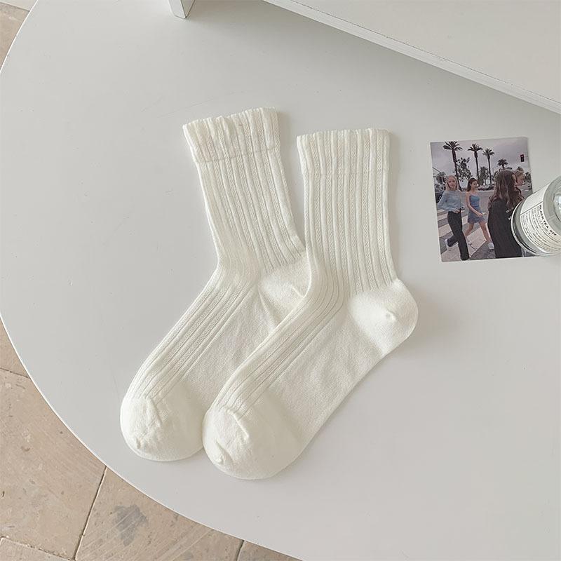 Korean Style Women Socks Summer Cotton Thin Breathable Middle Tube Socks Solid Color White Gray Pink Blue Yellow Long Socks Sox