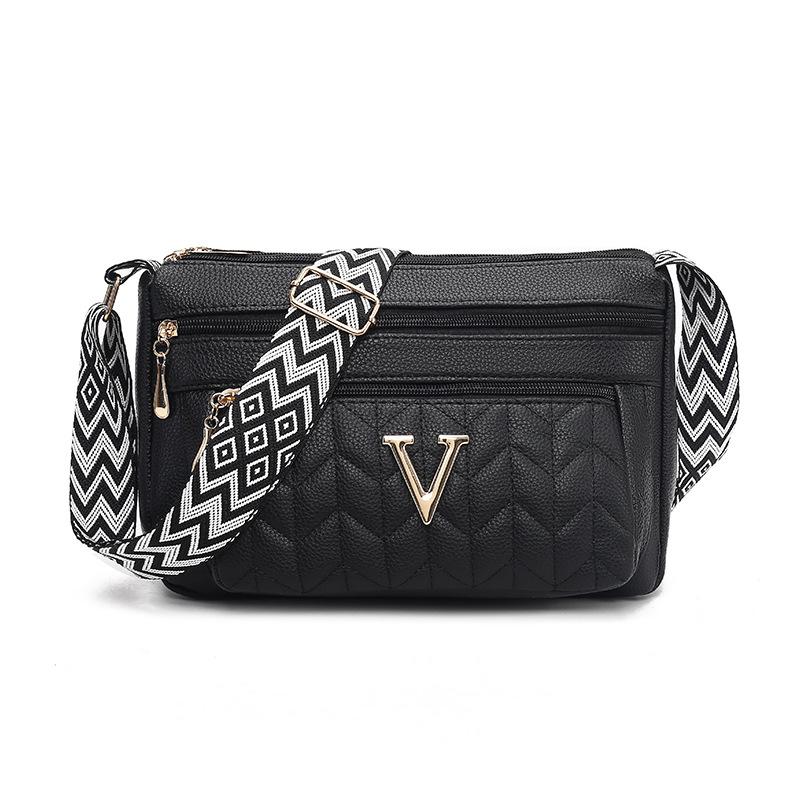 Multi-layer zipper shoulder bag women's large-capacity messenger bag, mother shopping bag, soft leather retro fashion tote bag