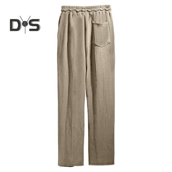 Men's Casual Wide-Leg Trousers Drawstring Waist Sweatpants with Side Pockets Straight Striped Loose Fit Trousers for Travel Outdoor Sports