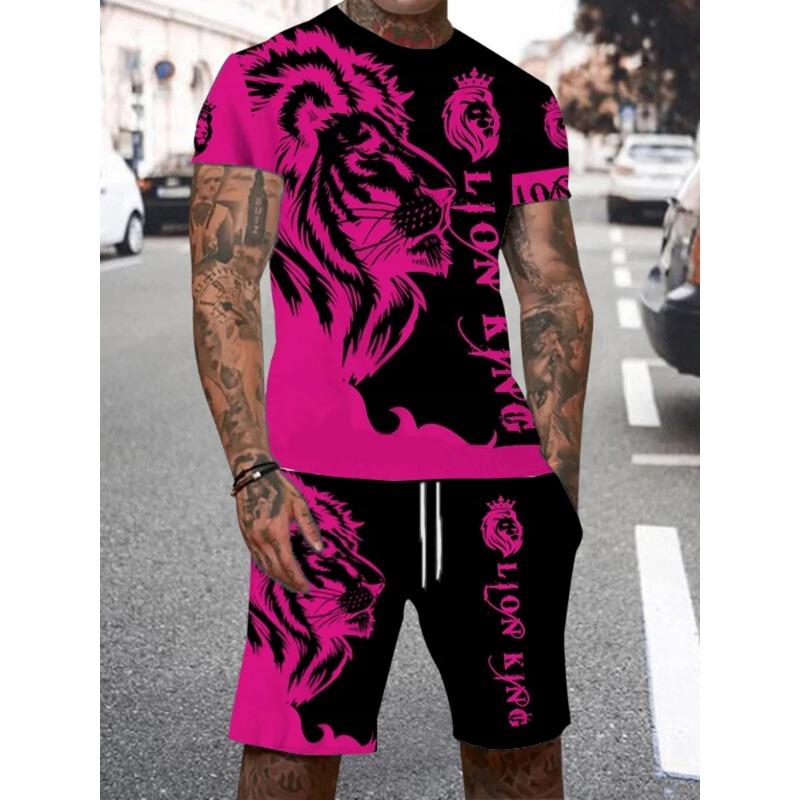 Children's Set Summer Casual Everyday Short Sleeve and Shorts Set Cool The Lion King Print T-Shirt and Drawstring Short Set Men's Set