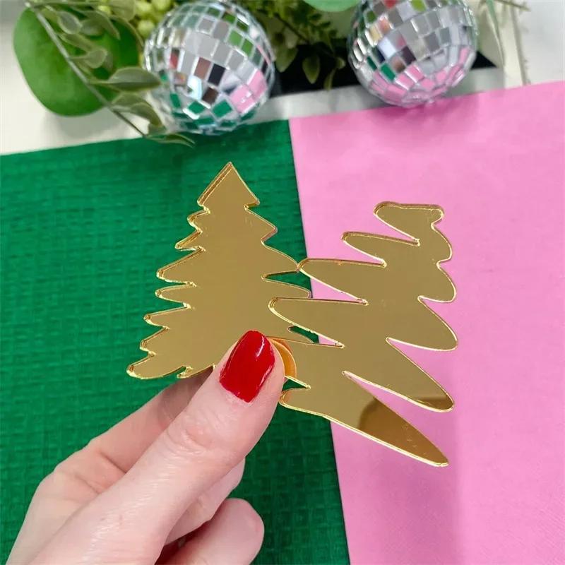 

New Christmas Tree Acrylic Cake Topper Gold Silver Color Cupcake Topper New Year Cake Decoration Party Supplies Merry Xmas 2025 1 Set